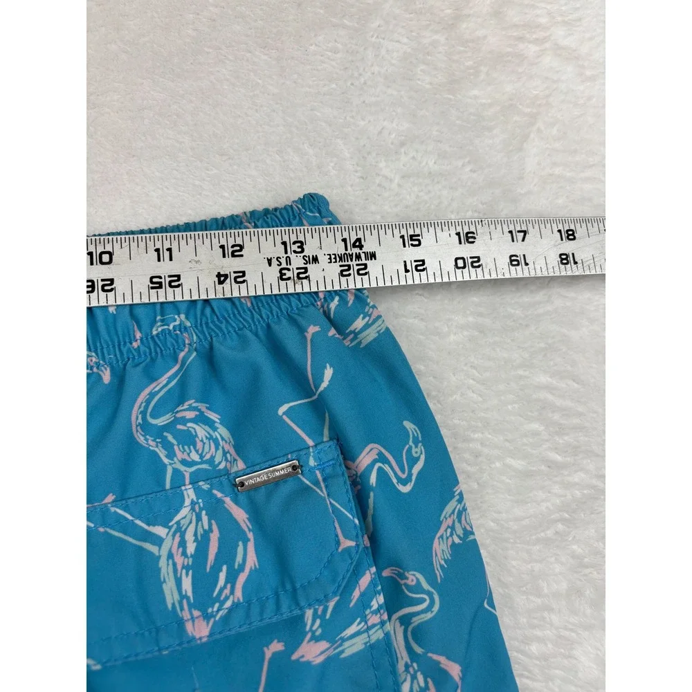 Vintage Summer Mens Flamingo Print Swim Trunks Teal Blue Board Shorts Medium 28